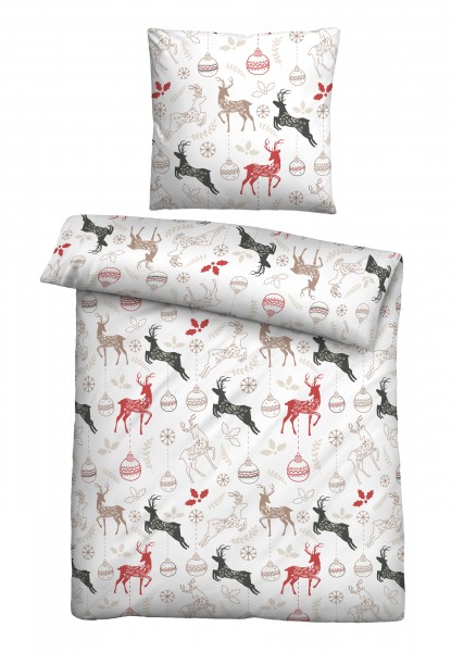 Biberna Feinbiber Bettwäsche Hirsche Weihnachten Winter Baumwolle 135x200cm