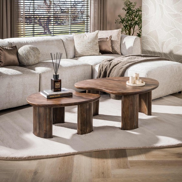 Couchtisch „Colette Duo“ – 2er-Set, Massivholz Akazie, Warmbraun