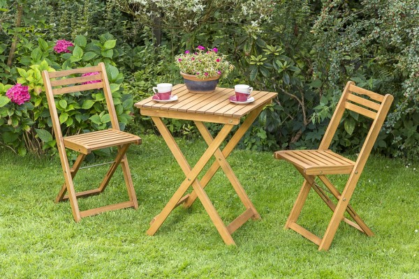 3-er Eukalyptus-Set "Moni", Eukalyptus geölt, Klappstühle, Klapptisch, Stühle, Tisch, Balkon, Garten