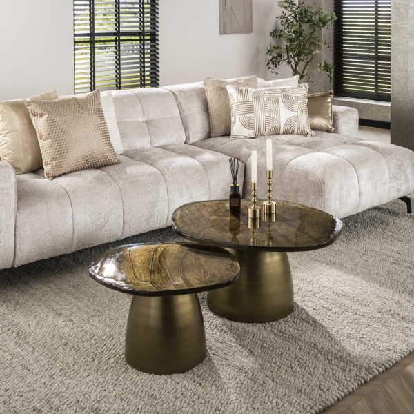 2er Set Couchtisch &quot;Jacob&quot; Antikgold 80x70x40cm Wohnzimmertisch