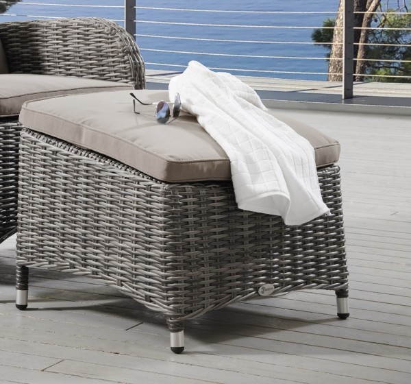 Fußhocker "Bali", grau meliert, 54 x 56 x 43/33 cm, mit Polster, Hocker, Balkon, Garten