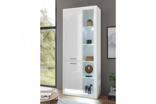 Stauraumelement "Mats" weiß Tiefzieh hochglanz 80x195x37cm Tür rechts Vitrine Highboard