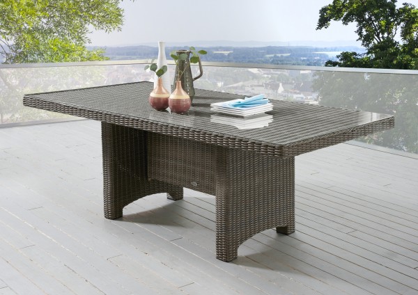 Tisch "Honey", vintage grau, rechteckig, 200 x 100 x 75 cm, Glasplatte, Gartentisch, Balkon, Garten
