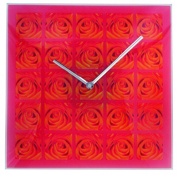Wanduhr Quartz Wanduhr "Roses" Glas, Küche, Wohnzimmer, Diele/Flur, 30x30 cm, in Rot