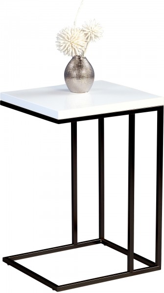 Beistelltisch "Inga 3", weiß Hochglanz, Metall schwarz matt, 38 x 62,5 x 43 cm