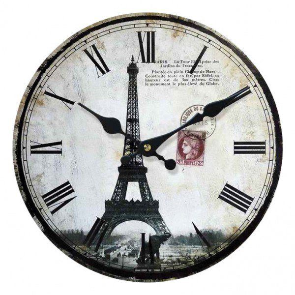 Wanduhr "Letter from Paris" aus Holz 34x34x4 cm