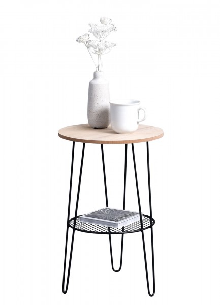 Beistelltisch "Moni" Echtholzfurnier Gestell Metall schwarz H=42cm D=30cm Tisch