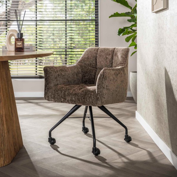 Armlehnstuhl Elara – 2er‑Set, Stoff in Hoven Taupe, Nosag‑Federung, Stahlgestell mit Rollen