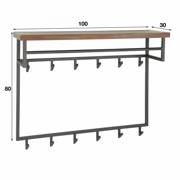 Garderobe &quot;Davina&quot;, Kleiderablage mit 12 Hacken, massives Naturnussbaum, Hutablage