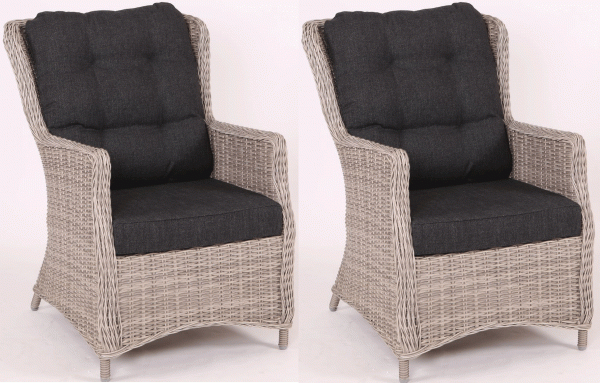 2er Set Relaxsessel &quot;Sally&quot; Rattan vintage weiss Polyrattan inkl. Polster anthrazit