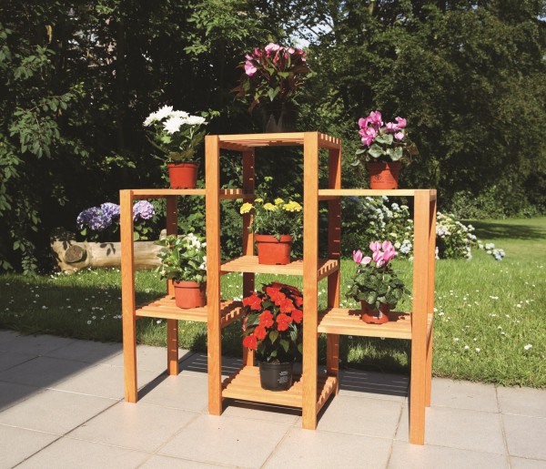 Blumen-Etagere "Linda" , Kiefer, honigbraun, 98 x 32 x 88 cm, Blumendekoration, Gartendeko, Garten