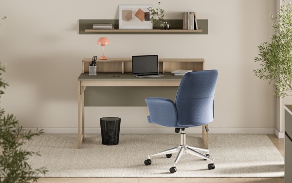 Office Kombi "Stranda", Schreibtisch & Wandboard, Eukalyptus Skandi Eiche