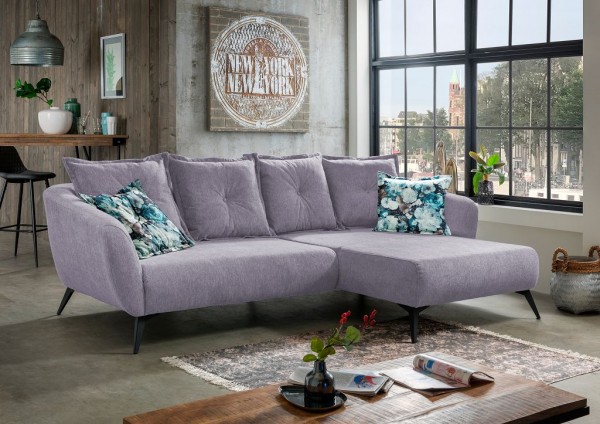 Ecksofa "Mary" lila Blume 277 x 80/94 x 162 cm (B/H/T) 100% Polyester Metallbeine