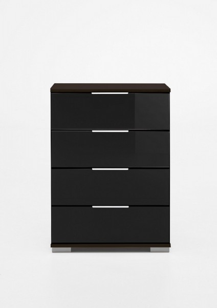 Nachtschrank "Lela 3" Nachtkonsole Lavafarbig+Glas schwarz (4 Schubkästen) 52x74x38cm