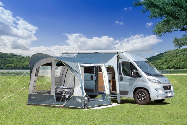 Busvorzelt "Dennis" 520x320x245-280cm grau schlicht wasserabweisend brandversiegelt