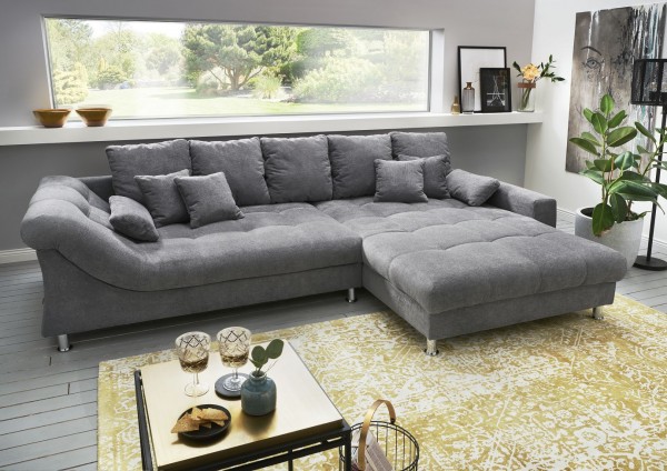 Ecksofa "Pierre" grau 310 x 86 x 193 cm (B/H/T) Wellenunterfederung inkl. Zierkissen Sofa