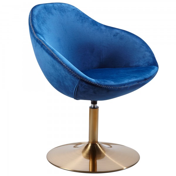 Loungesessel "Larina" blau gold Samt Eisen 70x70x79cm Drehsessel Cocktailsessel