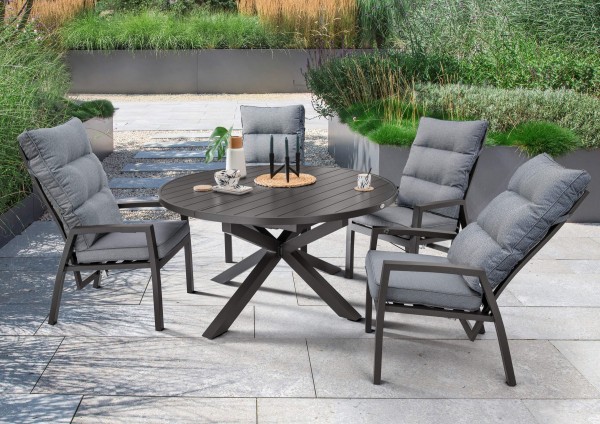 Essgruppe "Serena", 1 Ausziehtisch 145/199x75 cm, 4 HL, Balkontisch, Gartentisch