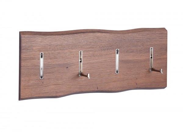 Garderobe "Manni 1" Baumkante Eiche massiv braun 4x Haken 60x24x2,2cm