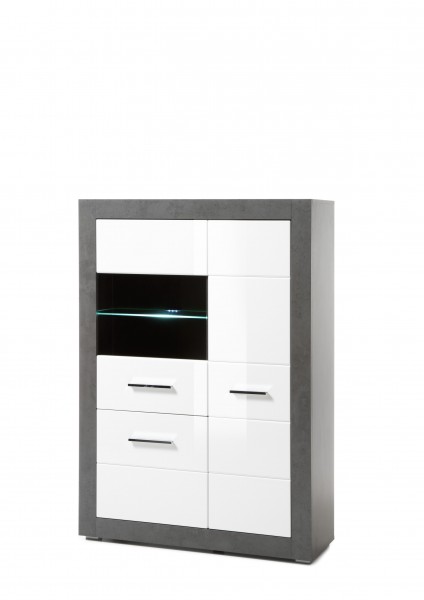 Vitrine "Tolero", Dark Concret/weiß Hochglanz, 100 x 142 x 35 cm, Wohnzimmer, Schrank