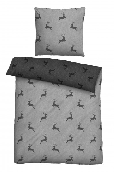 Biberna Melange Flanell Bettwäsche Rentier Winter Baumwolle