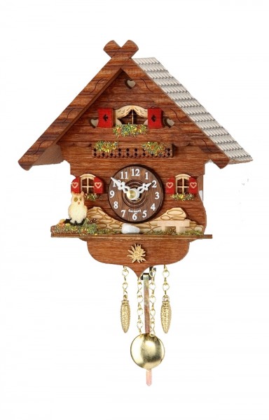 Kuckucksuhr „Biberach“ Holz mit Kuckucksruf, Nachtabschaltung, Quartzuhrwerk, Schwarzwalduhr, Uhr, Wanduhr, Pendeluhr, Diele/Flur, 16x15x8 cm