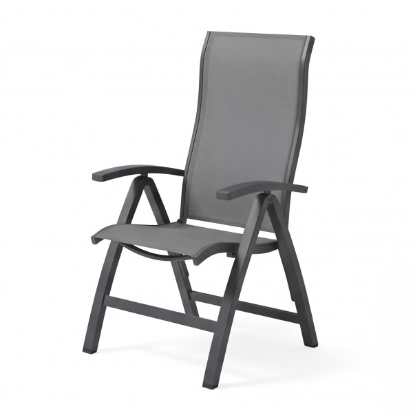 Outdoor Klappstuhl 2er Set „Larino“ Anthrazit Aluminium & Textilene wetterfest verstellbar & robust