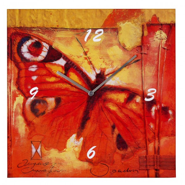 Wanduhr Quartzwanduhr "Peacock Butterfly" Leinen, Küche, Wohnzimmer, Diele/Flur, 40x40 cm, in R