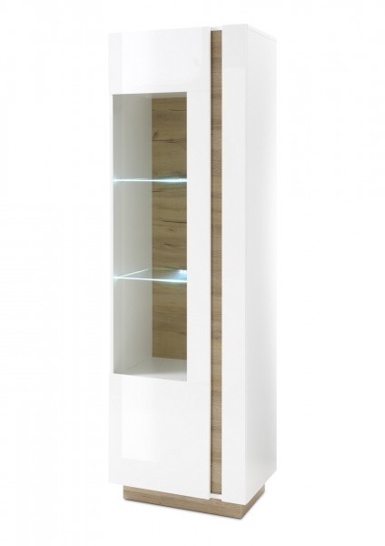 Vitrine "Fresh" weiß Hochglanz Grandson Oak Dekor 60x194x40cm Wohnvitrine