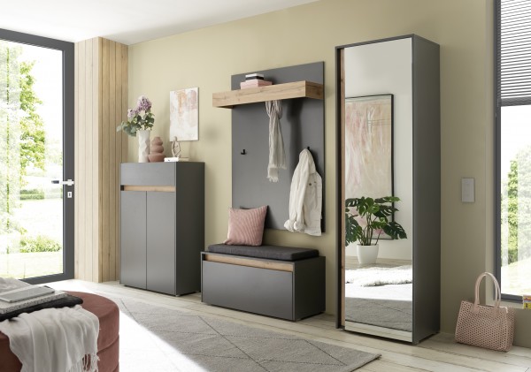 4er-Set Garderobe Boston Wotan Eiche Holzdekor anthrazit 255x200x40cm