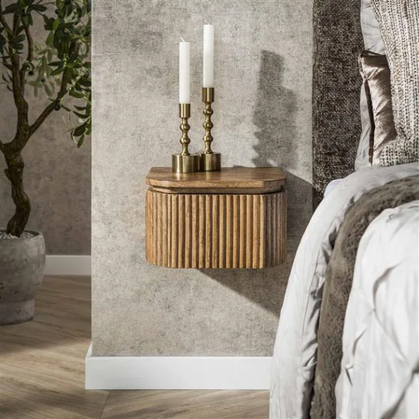 Nachttisch „Luno“ – schwebend, 1 Schublade, Massivholz Mango sand 32x30x19 cm