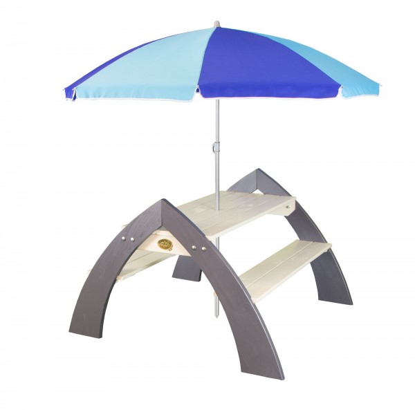 Picknick-Set "Ella" XL aus Zedernholz mit Sonnenschirm in weiß grau 108x119x75cm Picknicktisch