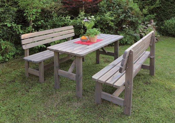 Holz-Garnitur "Regina", 3er-Set, grau, Nadelholz, Gartenset, Gartensitzset, Tisch, Bänke