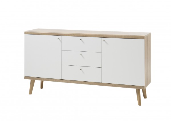 Sideboard "Scandic", Eiche Riviera NB/weiß matt, 160 x 83 x 40 cm, Wohnzimmer, Schrank