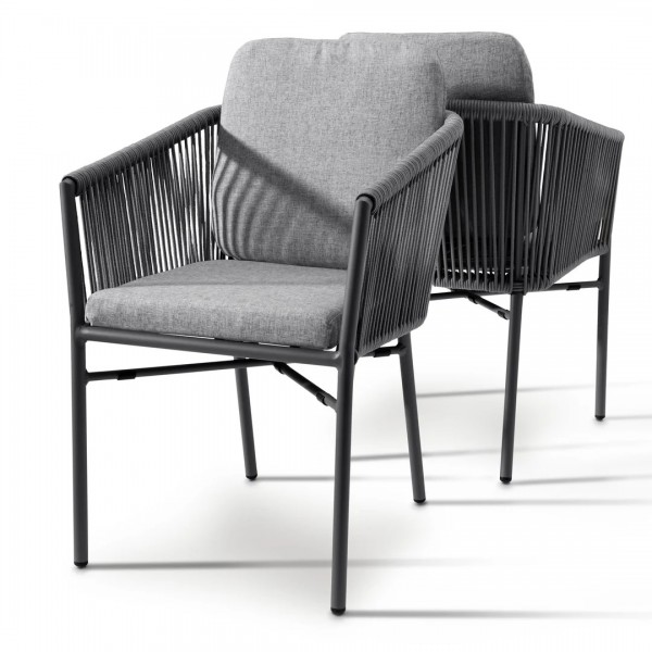 2er-Set Gartensessel „Alba“ – Aluminium & Textilene, Grau, inkl. Polster, 55 x 62 x 77 cm