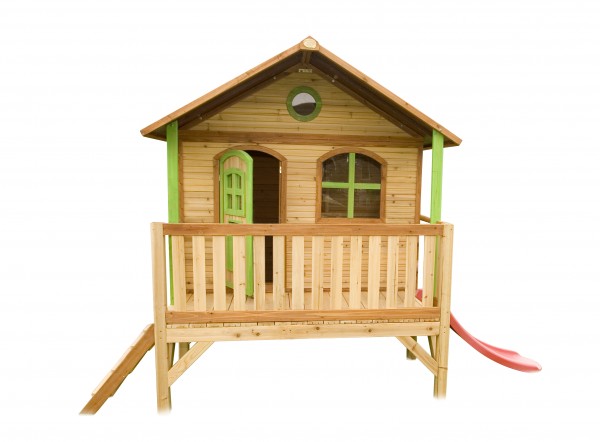 Holzspielhaus "Vegard" mit Veranda + Leiter + Rutsche 212x349x233cm aus Holz in braun