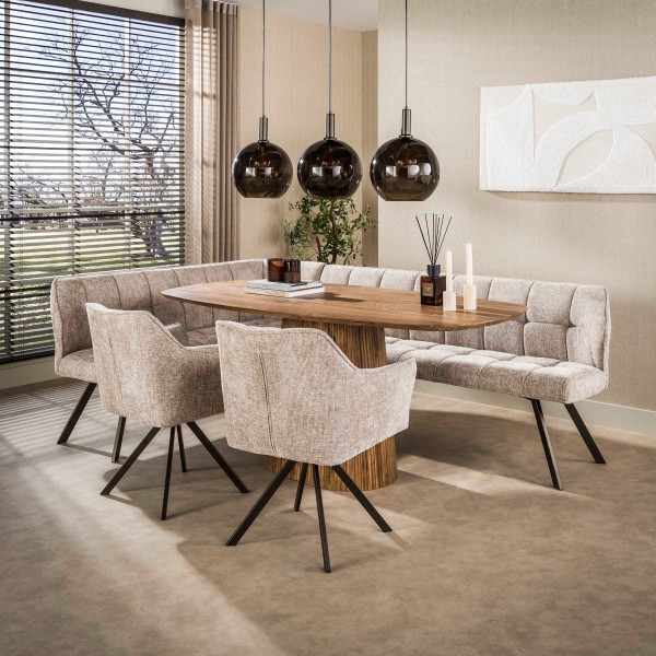 Ecksofa „Bly L“ sand-braun – komfortable Eckbank für Essbereich mit Chenille & Metall