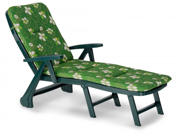 Rollliege "Phil" inkl. Polsterauflage 72x189x97cm Kunststoff grün/Blumenornamente Gartenliege