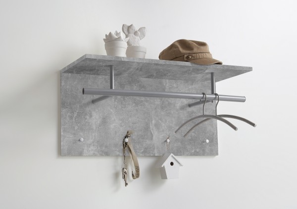 Wandgarderobe  "Midi" in Beton LA grau  72x34,5x29,5cm Garderobe Garderobenhaken