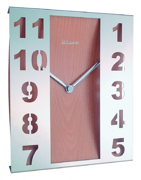 Wanduhr Quartzuhr "Time" Buche, Edelstahl,  Küche, Wohnzimmer, Flur, 22x26x4 cm