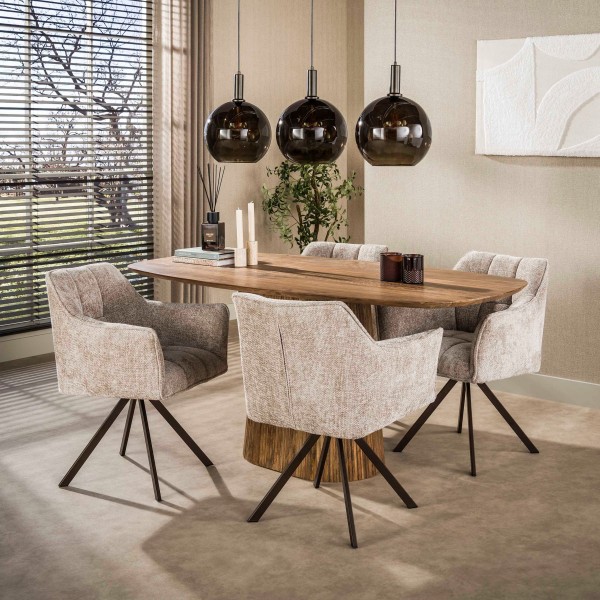 Ecksofa-Set „Bly L“ sand-braun – Komfort-Eckbank + 2 Drehsessel für Ess- und Wohnbereich