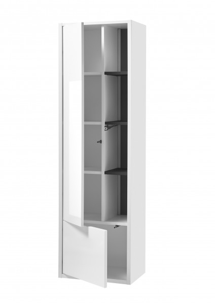 Badezimmerschrank „Studio“ 2-türig, Front Weiß MDF Hochglanz, Applikation Anthrazit, 45x150x30 cm
