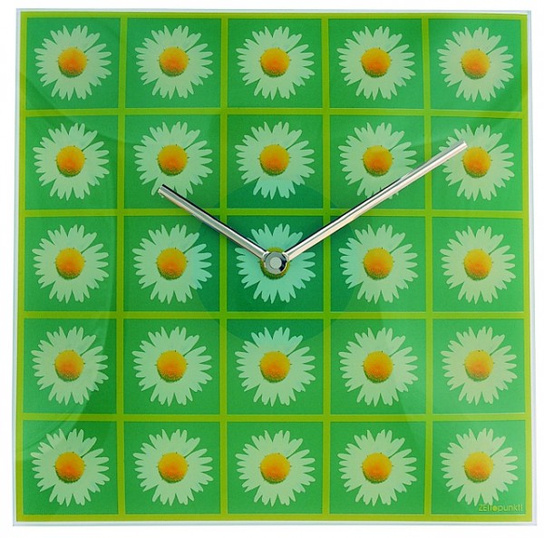 Wanduhr Quartz Wanduhr "Daisy" Glas, Küche, Wohnzimmer, Diele/Flur, 30x30 cm, in Grün