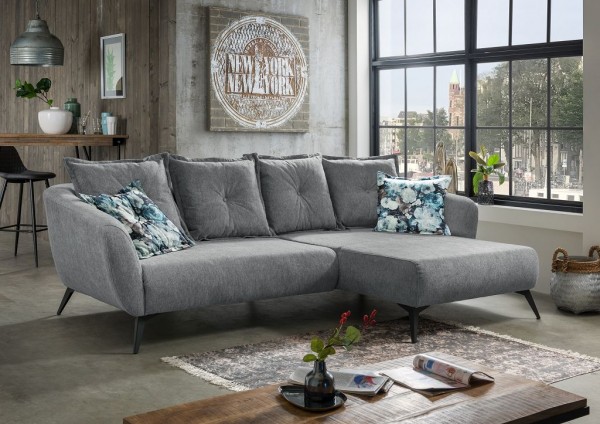 Ecksofa "Mary" Hellgrau Blume 277 x 80/94 x 162 cm (B/H/T) 100% Polyester Metallbeine