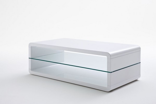 Couchtisch "Madrid" - Klarglas Glastisch  Hochglanz Weiss 120x41x60 cm