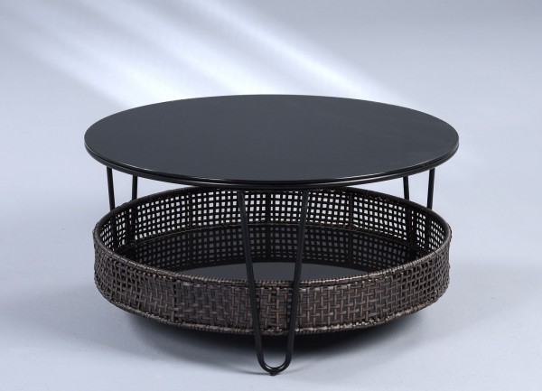 Couchtisch "Palermo II" 40 x 80 x 80 cm schwarz Rattan Sicherheitsglas Metallgestell