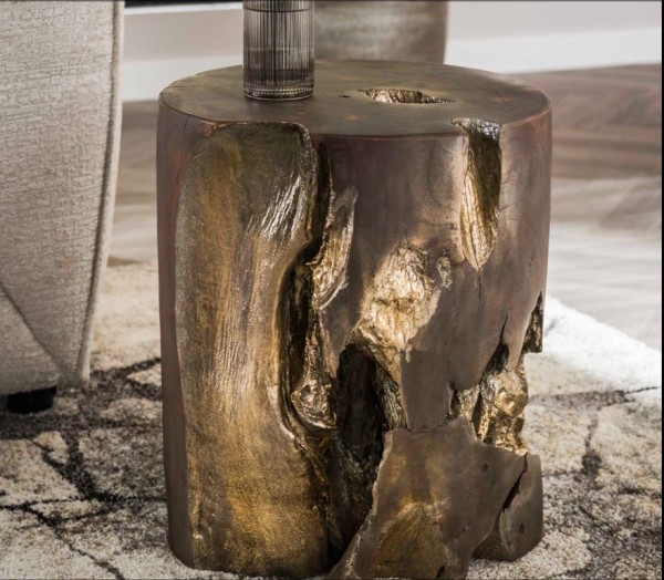 Beistelltisch "Aurum", runder Tisch, massives Teakholz, goldene Akzente, Wohnzimmer