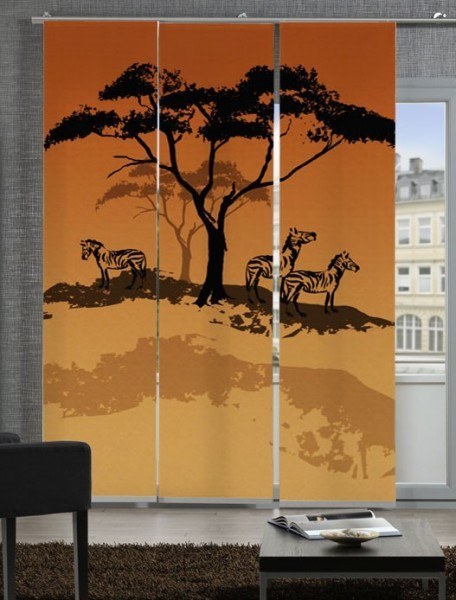 Emotion Textiles Flächenvorhang Schiebevorhang Afrika Zebra Rot 3-er Set incl. Montagesatz