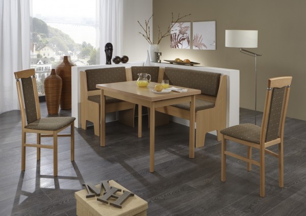 Eckbankgruppe "Annelie" Set Buche natur Dekor, Jaquard braun, 4-teilig Essecke