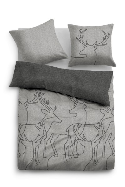 Tom Tailor Melange-Flanell Bettwäsche "Deer", Baumwolle, grau, Wendebettwäsche, Schlafzimmer